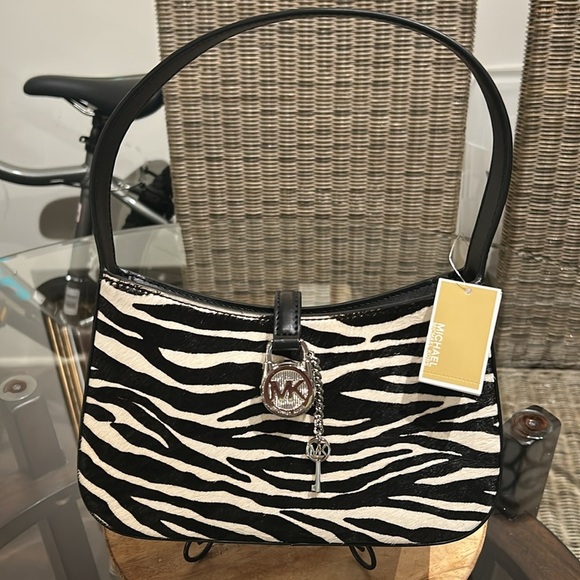 Michael Michael Kors Lyra Calf Hair Zebra Print Pochette Bag - Picture 1 of 7